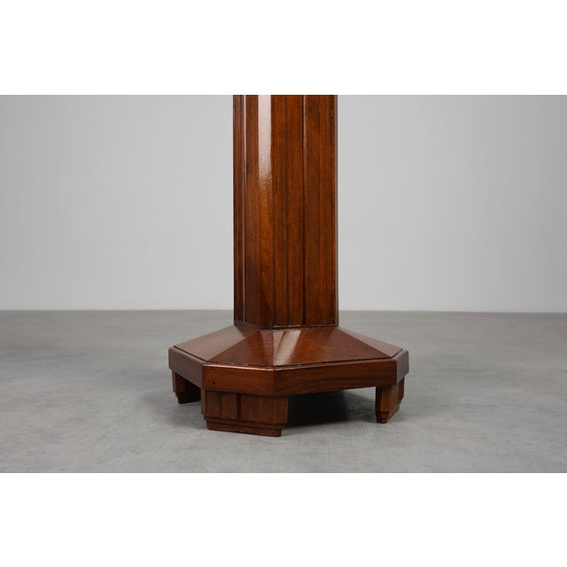 Large Art Deco Oak and Marble Pedestal, France, 1920s For Sale - Image 9 of 11