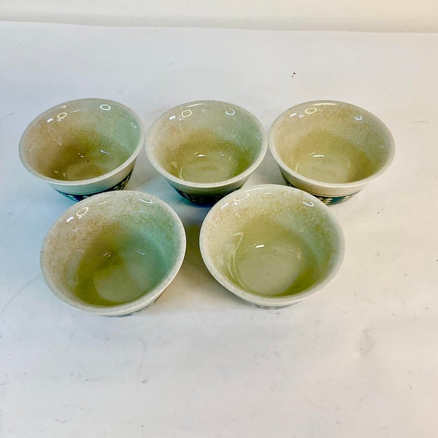 Mid 20th Century Vintage Chinoiserie Boho Chic Ceramic Pottery Sauce Cups - Set of 5. For Sale - Image 5 of 12