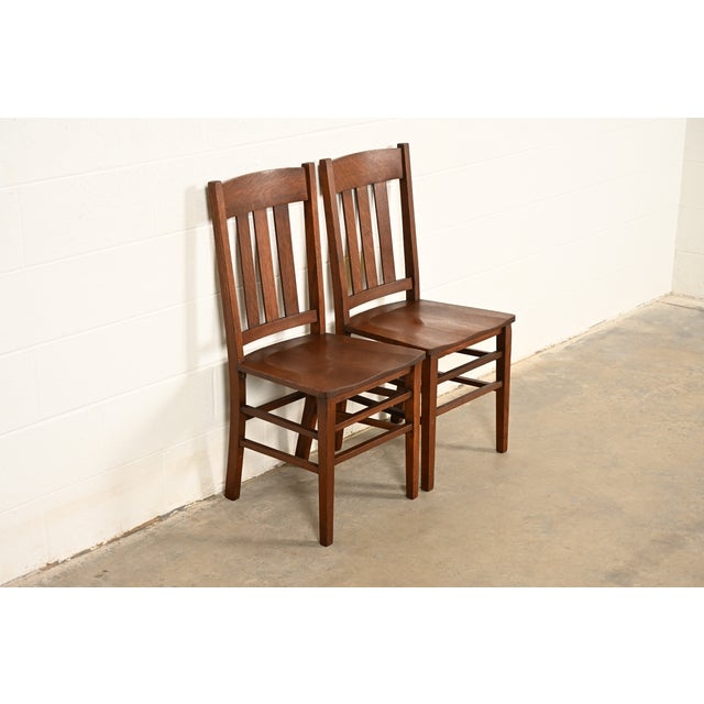Limbert Style Antique Mission Oak Arts & Crafts Side Chairs or Dining Chairs, Pair For Sale - Image 14 of 14