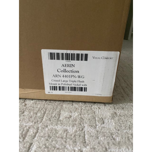 UNOPENED box. Visual Comforts Cristol large Triple Flush designed by Aerin. Polished Nickel with hand blown strie glass...