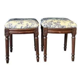 Pair of Needlepoint Footstools For Sale