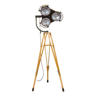 Black Hospital 3-Way Floor Lamp on Wooden Tripod, 2000s For Sale