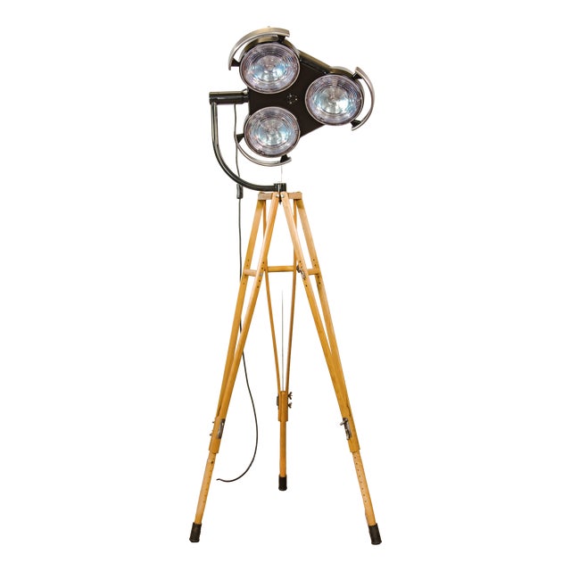Black Hospital 3-Way Floor Lamp on Wooden Tripod, 2000s For Sale