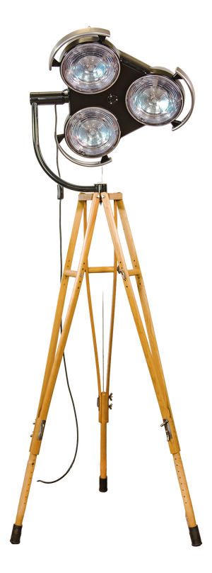 Black Hospital 3-Way Floor Lamp on Wooden Tripod, 2000s