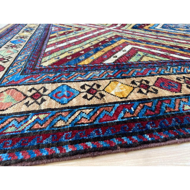 Textile Vintage Kazak Wool Rug, Sunburst Medallion For Sale - Image 7 of 11