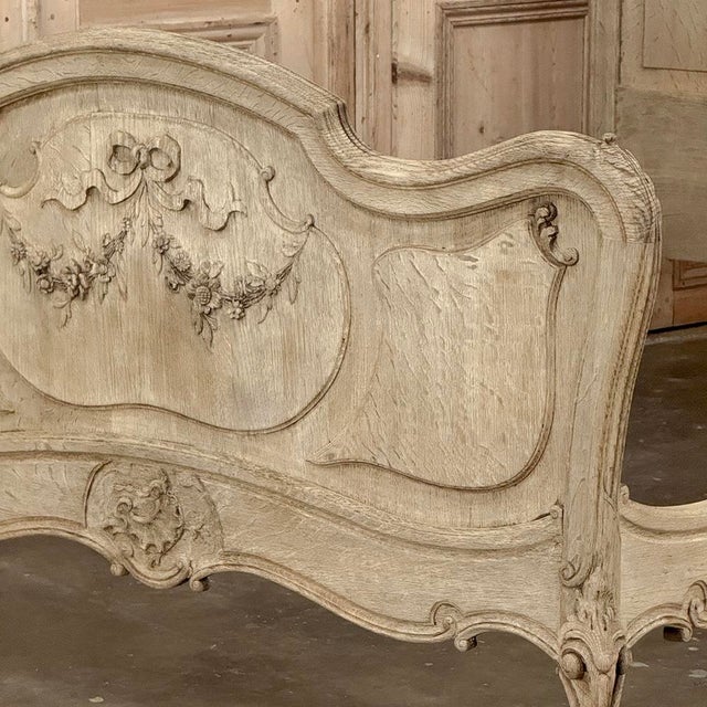 Antique Louis XV Style Stripped Oak Hand-Carved Bed For Sale - Image 11 of 17