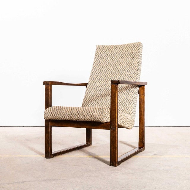 1950’s Original Single Armchair with Square Frame And Off-White Diamond Pattern. Sourced direct in the Czech republic...