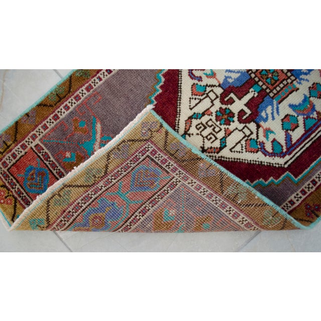 Textile 1970s Hand Knotted Door Mat, Entryway Rug, Bath Mat, Kitchen Decor, Small Rug, Turkish Rug - 1′7″ × 3′3″ For Sale - Image 7 of 8