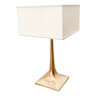 Square Brass Lamp with Lampshade For Sale