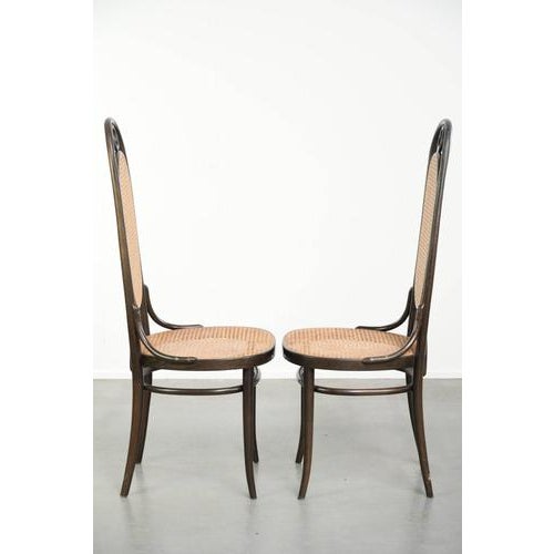 Vintage Long John High Back Bentwood Chairs with Webbing Seats from Thonet, Set of 6 For Sale - Image 3 of 17
