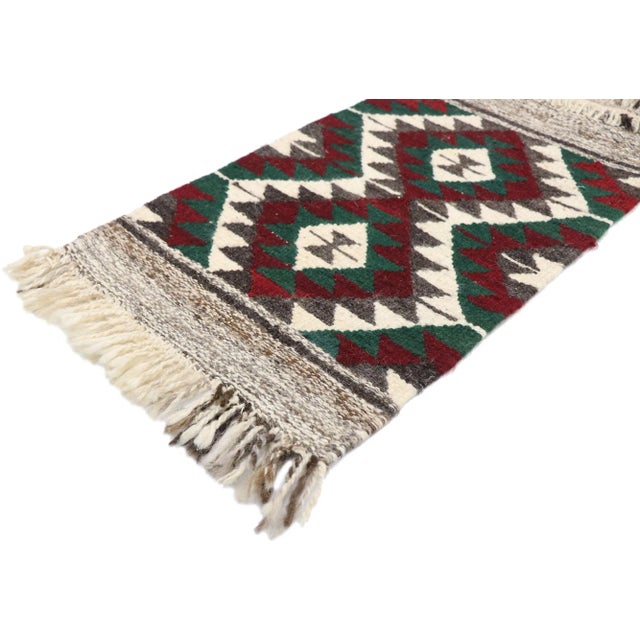 Vintage Persian Shiraz Kilim rug with Tribal style 01'07 x 02'11. Full of tiny details and a bold expressive design...