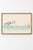 A blue heron leans toward a tiny fish in shallow turquoise water in this serene coastal bird art print. Delicate sketch-...