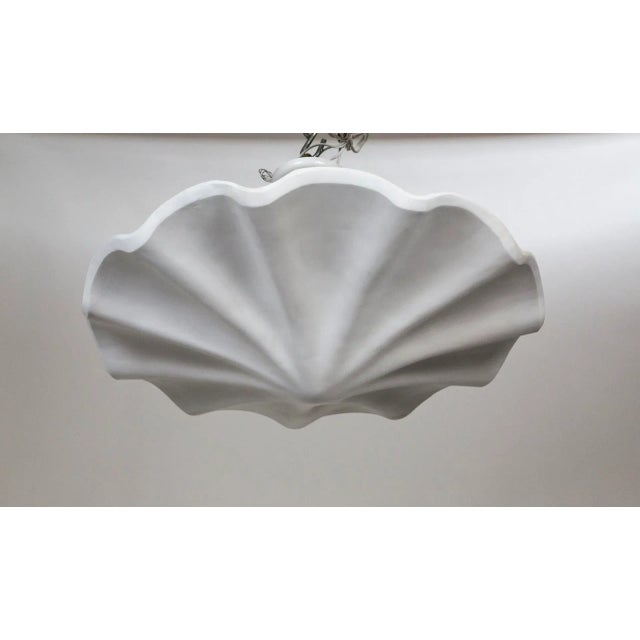 Metal Large (29") Smooth Undulating White Plaster Shell Pendant Light For Sale - Image 7 of 7