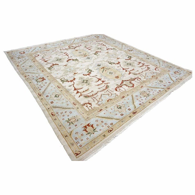 Islamic Afghan Sultanabad Masters Wool 9 x 8 Ivory, Taupe, Light Blue & Rust Handmade Area Rug #9902705 For Sale - Image 3 of 9