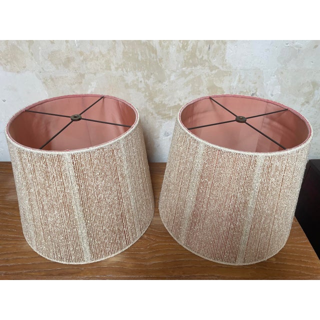 1970s Vintage Nubby String Lamp Shades - a Pair For Sale - Image 5 of 11