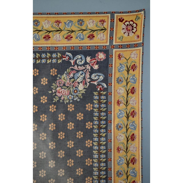 Flemish Tapestry Wall Hanging Aubusson Style Printed Cotton Floral Medallion 40s For Sale - Image 4 of 17