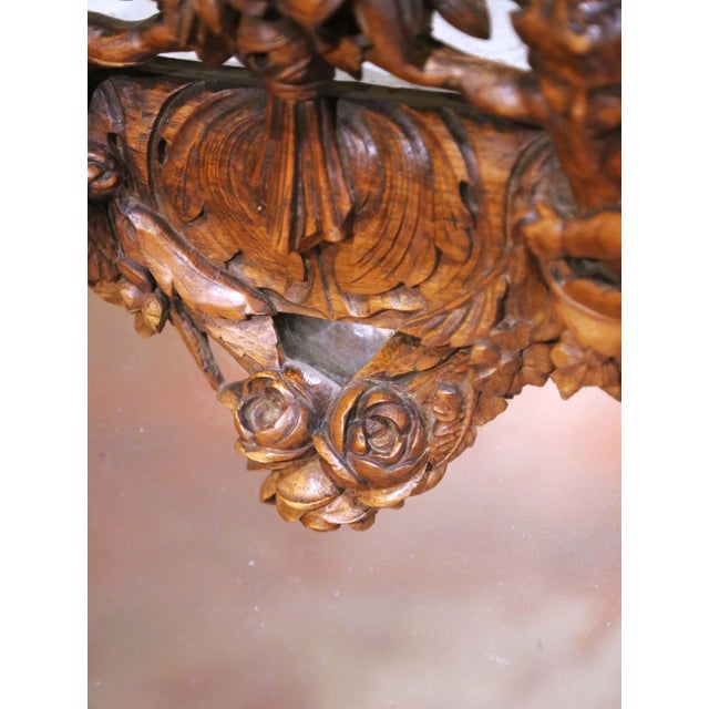19th Century French Louis XV Carved Oak Wall Mirror With Cherub and Floral Decor For Sale In Dallas - Image 6 of 9