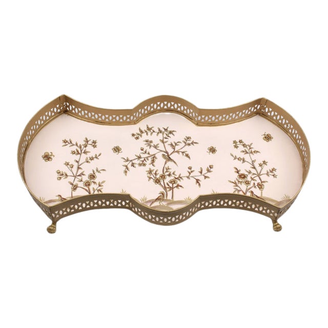 Scalloped Vanity Tray in Pale Pink/Gold For Sale