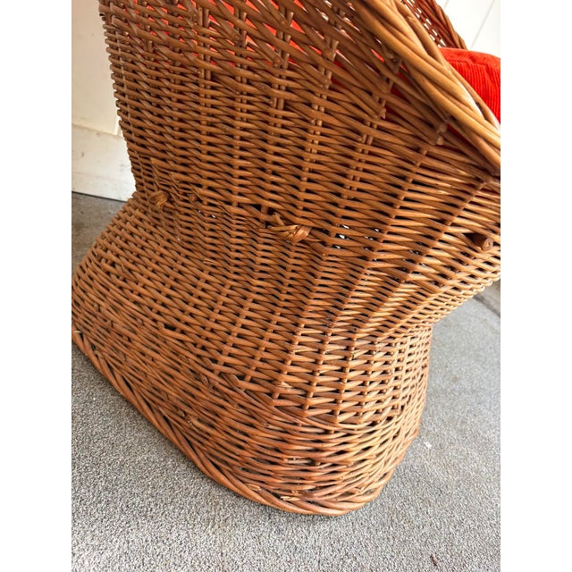 Midcentury Wicker Pod Chair W/ Original Orange Cushions For Sale - Image 4 of 6