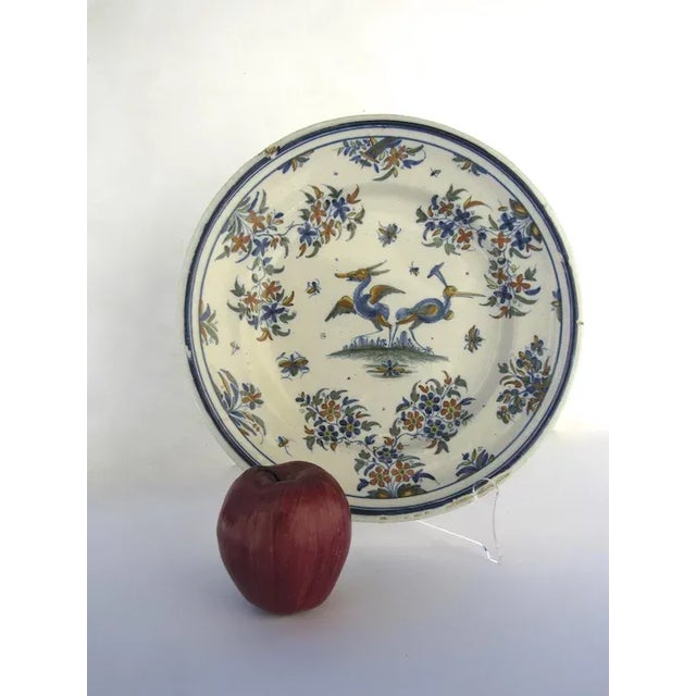 French Faience Blue and White Charger with Exotic Birds For Sale - Image 4 of 6