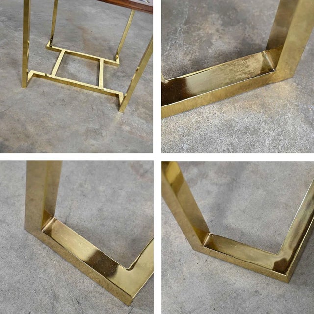 Wood Modern End Table Brass Plated Dark Wood & Smoked Glass Rectangle by Thomasville Furniture Style of Milo Baughman For Sale - Image 7 of 15