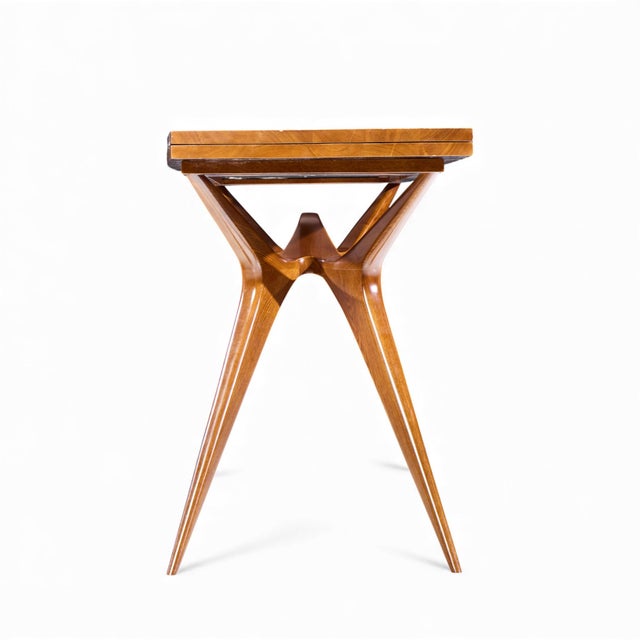 Giuseppe Scapinelli Mid 20th Century Giuseppe Scapinelli Mid Century Brazilian Walnut Console Flip Top Dining Table For Sale - Image 4 of 11