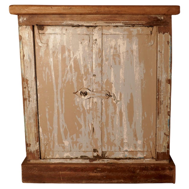 French Rustic 2-Door Cupboard with Distressed Worn Paint, 1870s For Sale