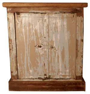 French Rustic 2-Door Cupboard with Distressed Worn Paint, 1870s