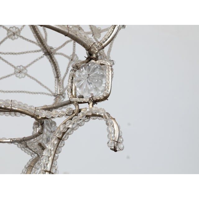 Silver Italian 1920s Rock Crystal Beaded Eight-Light Chandelier with Rosettes For Sale - Image 8 of 12