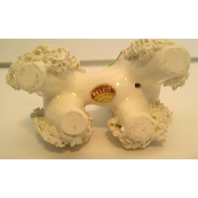 Ceramic 50s Porcelain Spaghetti Noodle Poodle Figurine Green Hat & Bow VTG Mid Century Modern For Sale - Image 7 of 7