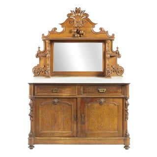 19th Century Henry II Oak and Marble Sideboard with Mirror For Sale