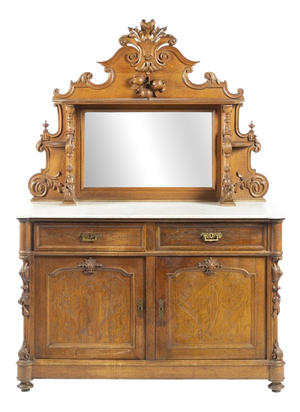 19th Century Henry II Oak and Marble Sideboard with Mirror