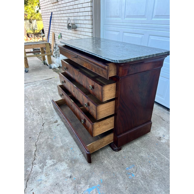 French 19th Century Louis Philippe Flame Mahogany Marble Top Commode For Sale - Image 10 of 12
