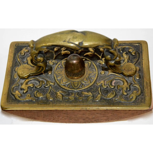 Victorian Bronze English Inkwell Set With Rocking Blotter For Sale - Image 9 of 11