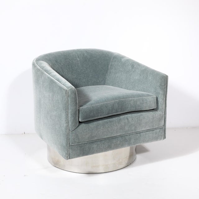 Pace Mid-Century Aluminum & Powder Blue Velvet Swivel Chairs by Leon Rosen for Pace For Sale - Image 4 of 8