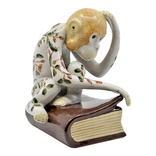 Vintage Ceramic Monkey Figurine Table Sculpture - Signed - Palm Beach Boho Chic For Sale