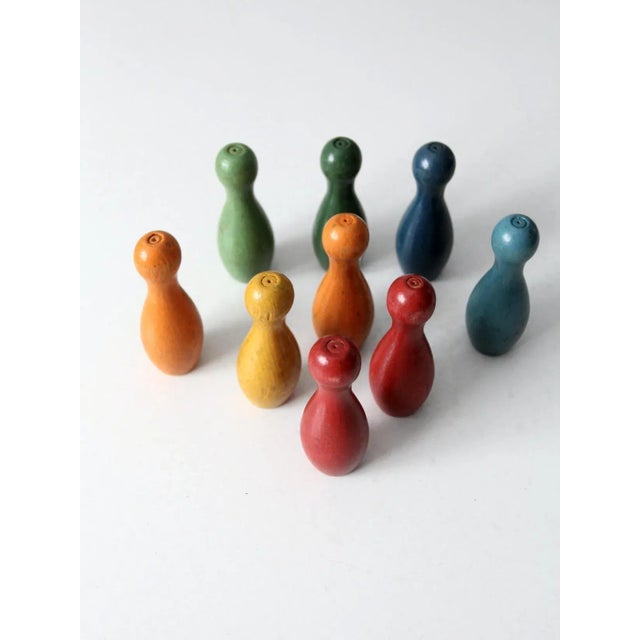 Farmhouse Vintage Colorful Wooden Skittles Tabletop Bowling Game For Sale - Image 3 of 12