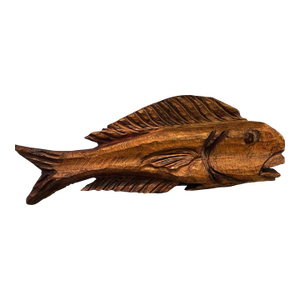 Hand-Carved Wooden Rich Grain Fish Sculpture - 25" Long