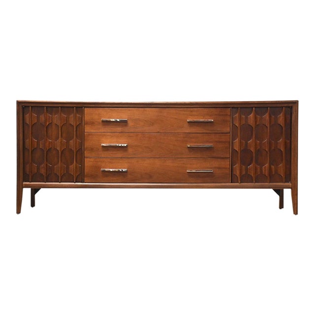 Sculpted Walnut MCM Long Dresser Chairish