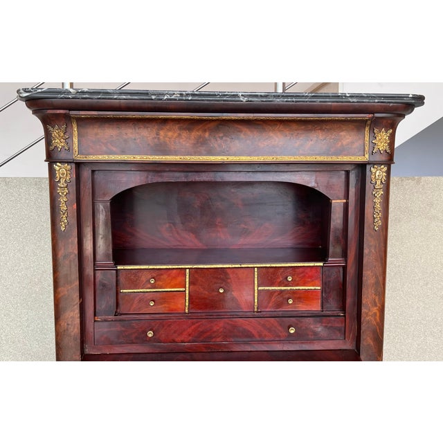 19th Century Empire Drop-Front Oak Secretary Desk or Abattant, Chest France For Sale - Image 12 of 18