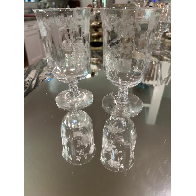 Set of 5 Fostoria Willowmere Etched Low Goblets - Footed Tumblers For Sale In Sacramento - Image 6 of 12