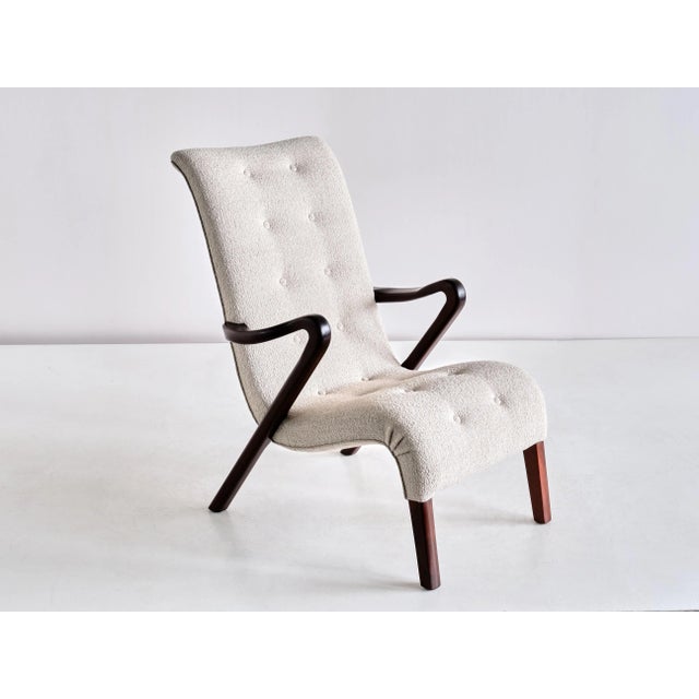 Mid-Century Modern Armchair in Bouclé and Mahogany by Axel Larsson, Sweden, 1940s For Sale - Image 3 of 12