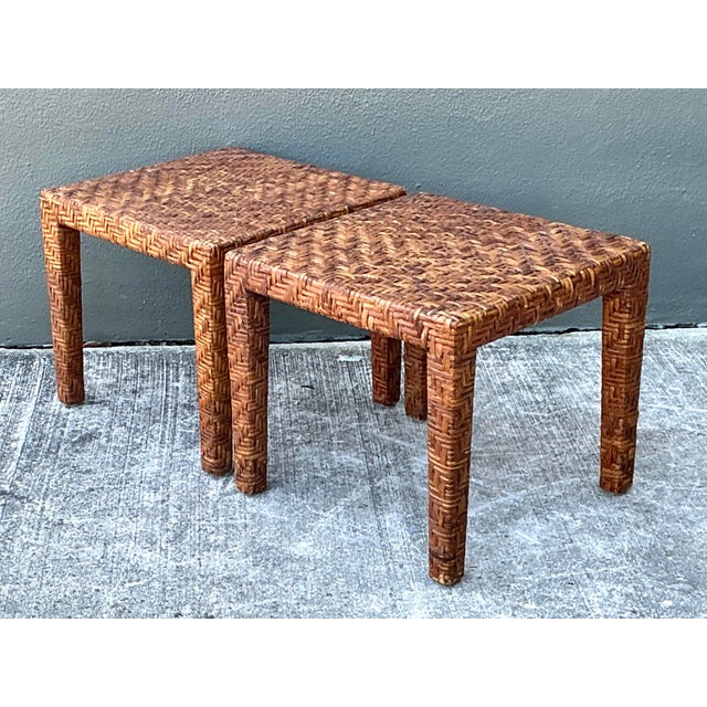 Vintage Woven Rattan Side Tables - A Pair For Sale - Image 12 of 12