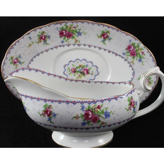 Royal Albert Vintage Royal Albert Petit Point Gravy Boat With Underplate For Sale - Image 4 of 7