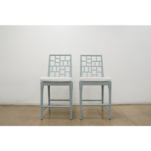 Faux Bamboo Chippendale Bar Stools (Set of 4) For Sale - Image 9 of 18