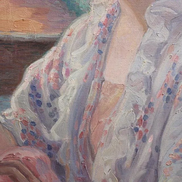 Woman by the Window with Embroidery Frame Painting by Franz Ludwig Kiederich, 1930s For Sale - Image 10 of 18