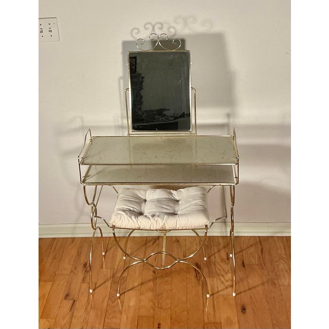 1960s Vintage Hollywood Regency Gold-Toned Makeup Vanity Table Set, Mid-Century Modern, For Sale - Image 5 of 12