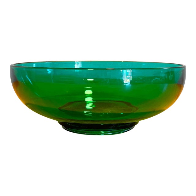 Vintage Mid-Century Teal Green Glass Bowl For Sale