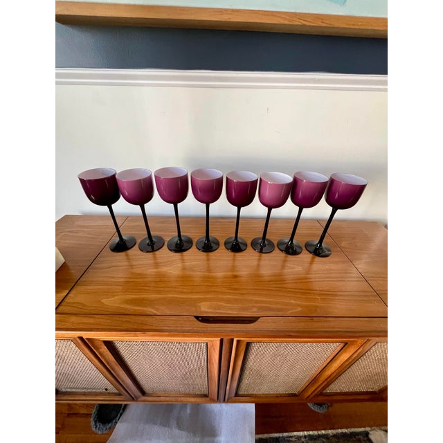 Beautiful Mid Century staples with these Carlo Moretti Empoli Cased Glass wine glasses. Rich plum color with the iconic...