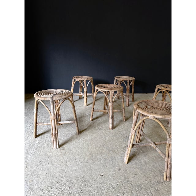 Wood Boho Bamboo Stool Set, Italy, 1960s, Set of 6 For Sale - Image 7 of 18